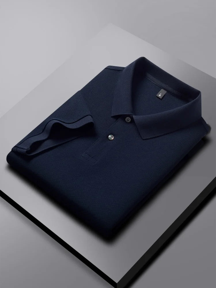 100% Pure Cotton Boutique Short-Sleeved High-End Men's Polo Shirt Summer High-Quality Solid Color Tops Business Casual T-Shirt