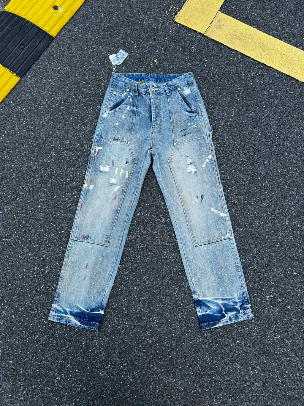 2025 Top Quality GPT Retro Distressed Soiled Ink-splashed Flared Jeans Men Casual Staight Washed Jeans Denim Pants Trousers