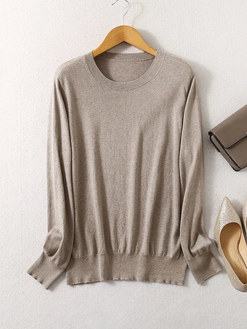 SuyaDream Woman Basic Sweaters Silk and Cashmere Blend O neck Pullovers Solid Sweaters 2024 Fall Winter Bottoming Shirts