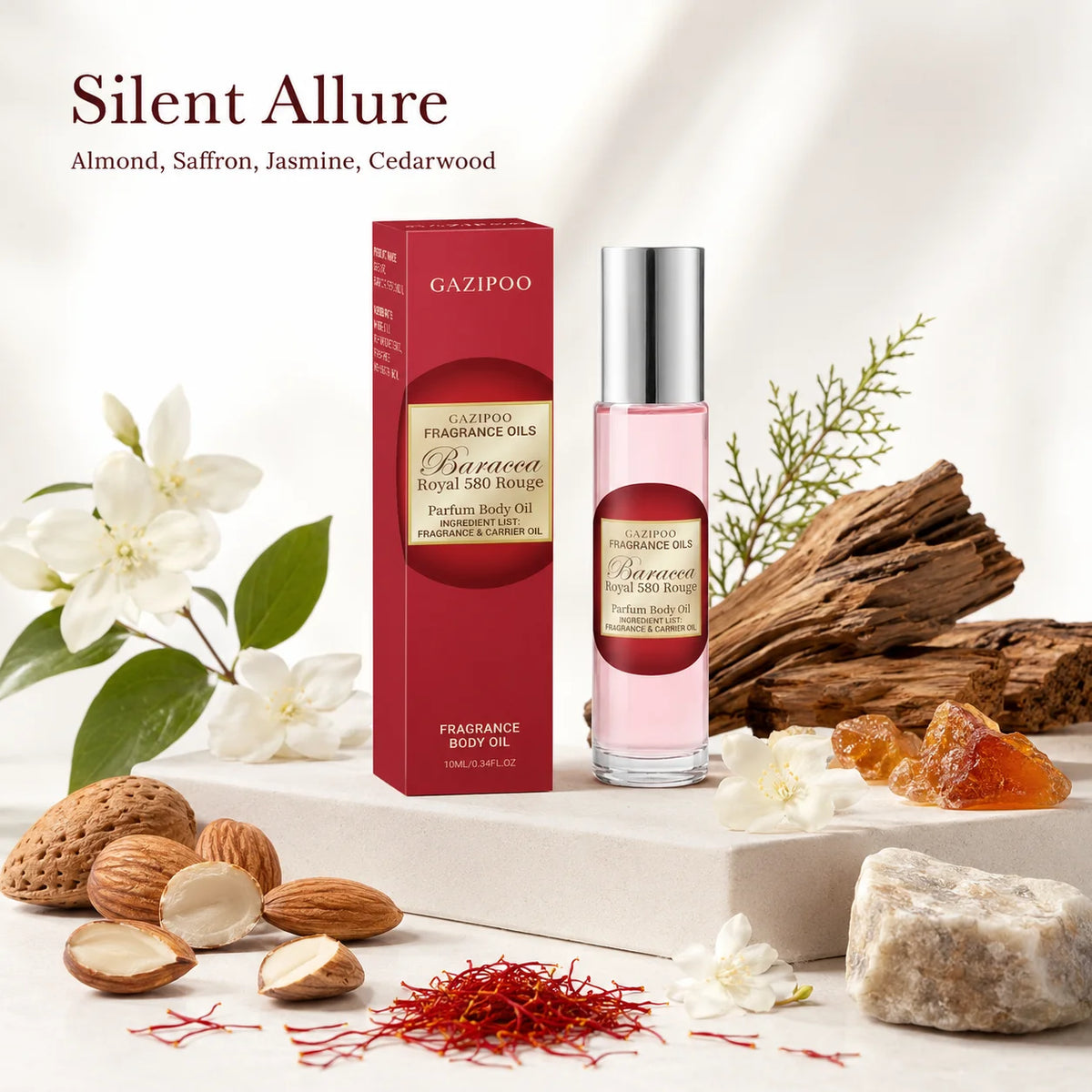 10ML Roll‑On Perfume Body Oil - Portable Fragrance Oil, Saffron Jasmine Cedarwood Musk Woody Scent Eau de Parfum for Dating