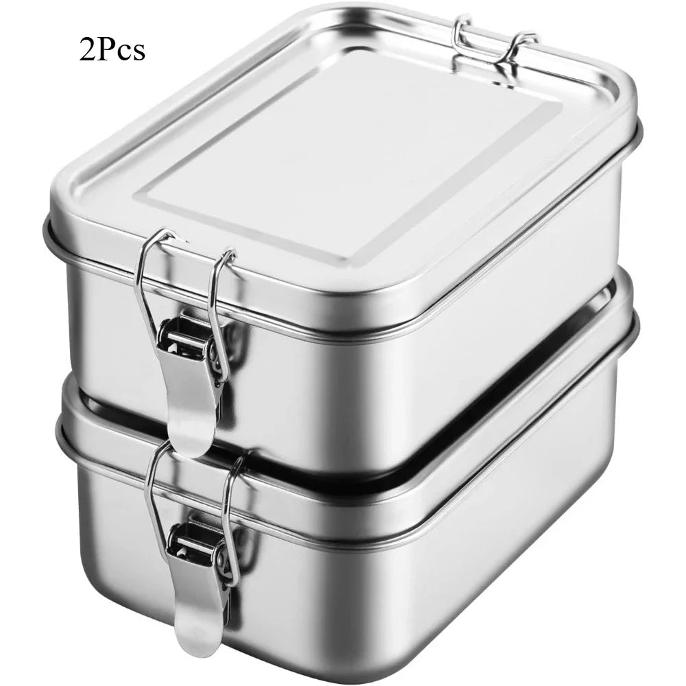 304 Stainless Steel 1200/2400ml Lunch Box Bento Box Metal Food Storage Container with Locking Clasp Suitable for Work and School