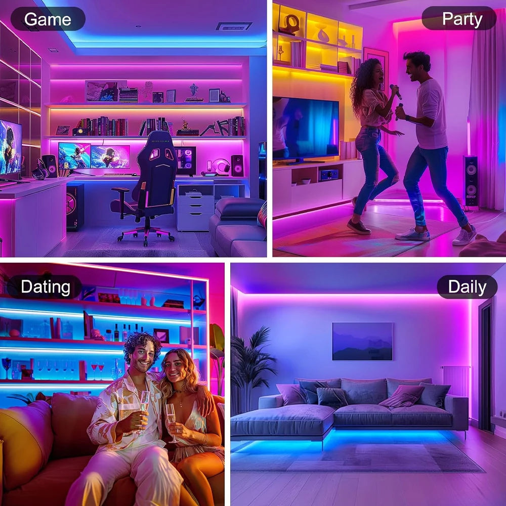 5m 10m 20m RGB+CCT LED Strip 24V 5050 Colorful+Dual White Flexible Dimmable Room Party Light Decor RF Touch Remote Control Kit