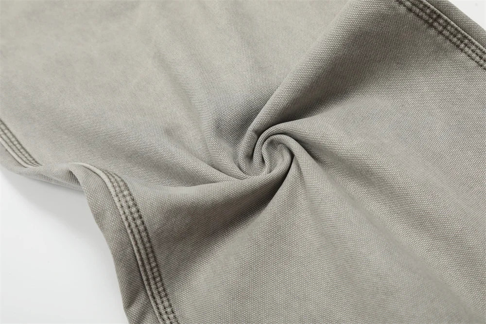 Multi-Pocket Cargo Jeans Mens Retro High Street Washed Distressed Straight Wide Leg Trousers Men