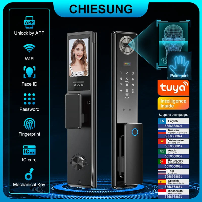 Wifi Tuya APP 3D Face Recognition Smart Door Lock With Camera Video Call Voice Intercom Digital Door Lock Automatic Door Lock