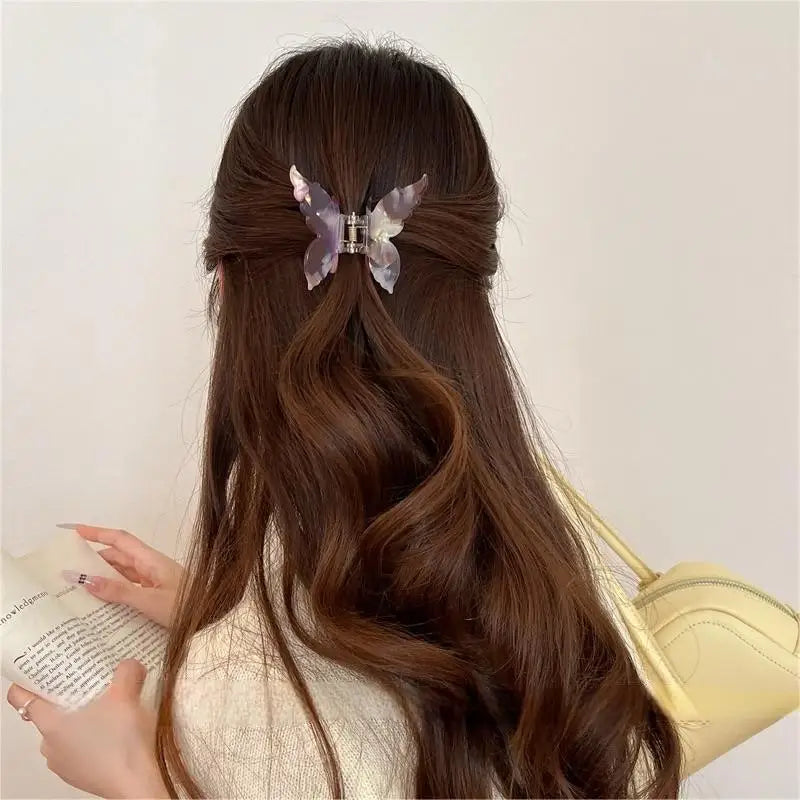 Super Fairy Three-Dimensional Butterfly Half-Tied Hair Back Of The Head Acetate Clip Hair Accessories For Women
