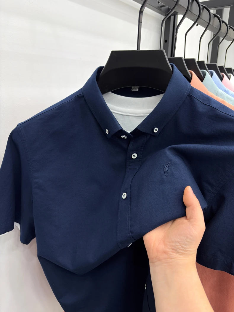 100% cotton short sleeve shirt summer classic solid color luxury brand Paul embroidery fashion business golf casual men's wear