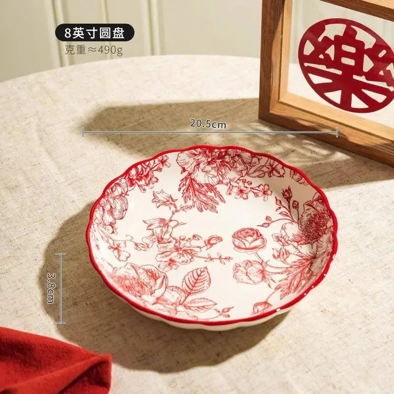 Modern Red Dinner Set Plates Luxury Designer Italian Round Plates Dinner Sets Ceramic Elegant Aparelho De Jantar Kitchen Dishes