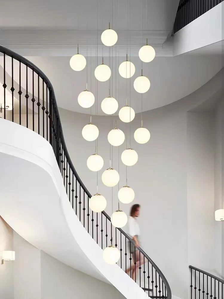 Stairs 2026 Modern Nordic LED Glass Chandelier Loft Duplex Living Room Lamp Hotel Lobby Long Chandelier Home Decorative Lighting