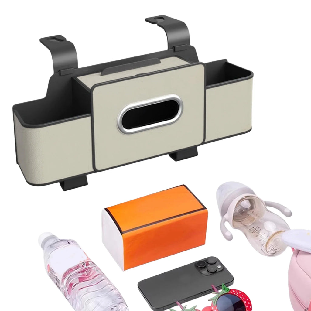 Car Seat Organizer with Tissue Box & 2 Cup Holder Car Backseat Hanging Storage Box for Snacks/Drinks Universal Stowing Tidying