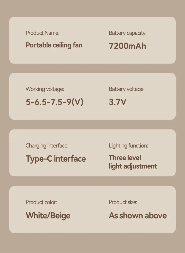LED Light With Fan Portable Silent Ceiling Fans Light Rechargeable/Plug-in LED Lamp Remote Control 7200mAh for Bedroom Camping