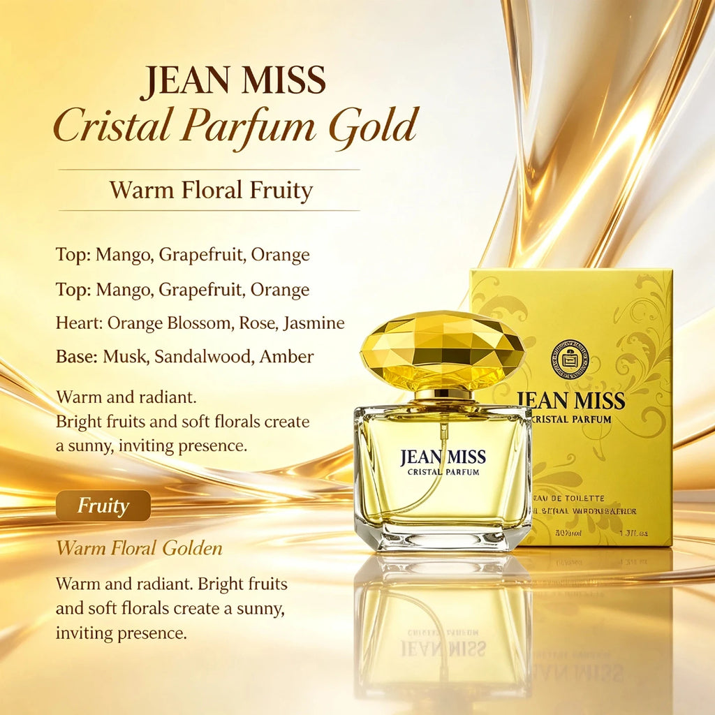 Luxury JEAN MISS Perfume for Women, Elegant Teardrop Bottle with Crystal Diamond Cap, Romantic Floral Long Lasting Eau de Parfum
