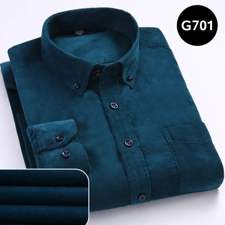 6XL Autumn/winter Warm Quality 100%cotton Corduroy long sleeved button collar smart casual shirts for men comfortable