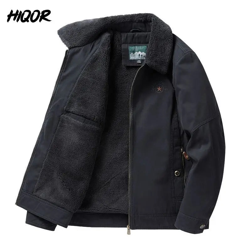 Autumn Winter Men's Cotton Thick Warm Fleece Jackets Stand Collar Fleece Lined Outdoor Workwear Warm Casual Style New Arrival