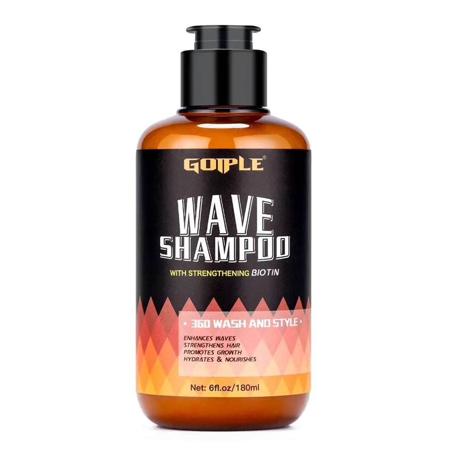 GOIPLE 180ml Wave Shampoo Deep Clean or 113g 360 Style High Shine Hair Pomade Strong Hold Layered Control Wavy Wax Cream for Men