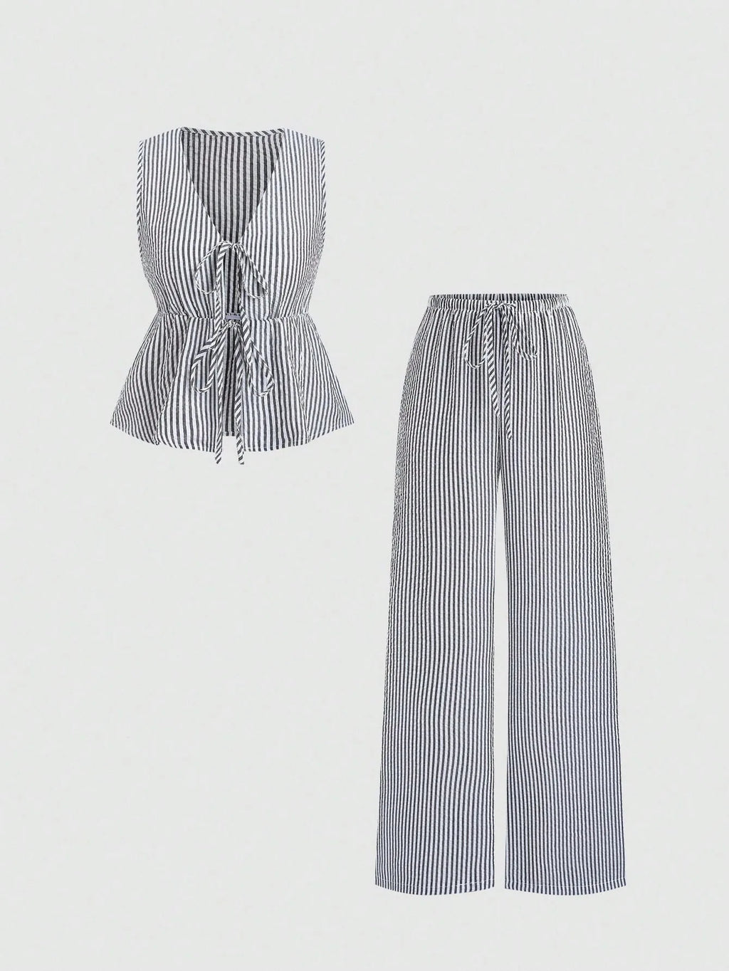 2026 Summer Solid Color Striped Suit Casual Lace All-match Vest Loose Lace Trousers Casual Sweet Suit Women's Two-piece Set