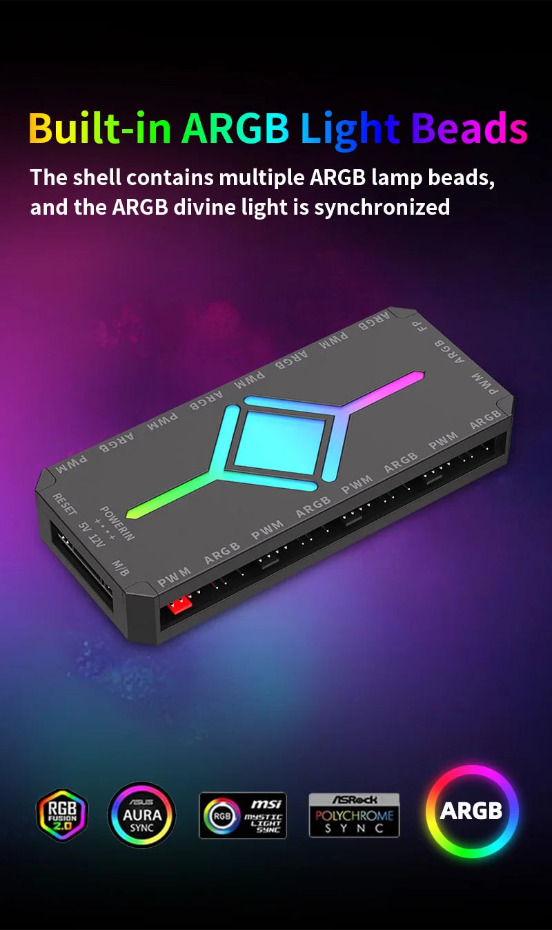 TEUCER Fan Intelligent Temperature Control 5v3 Pin Divine Light Synchronization ARGB Hub PWM HUB Wireless Remote Control
