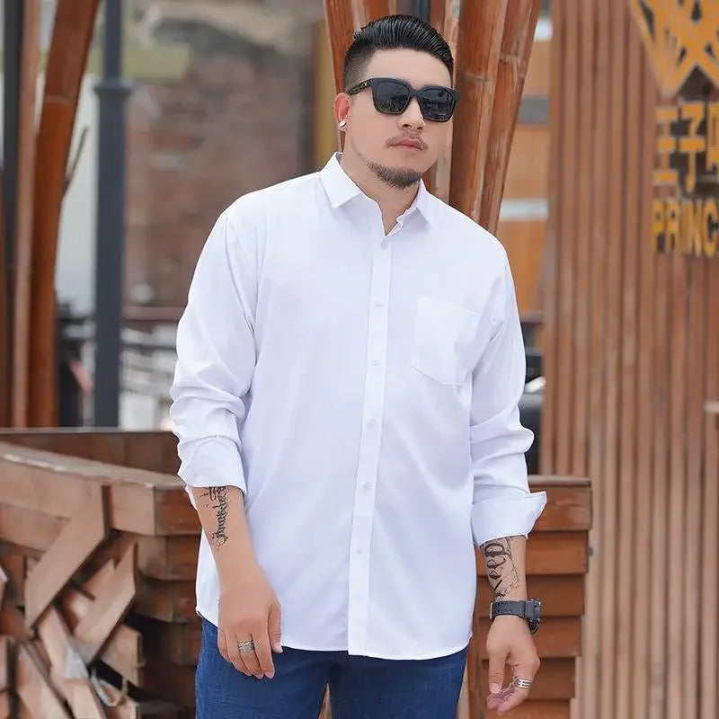 Plus Size 12XL 10XL Men's Shirts Long Sleeves Work Formal Shirt Anti-Wrinkle Classic Business Pocket Tops Male Clothing 90-190KG