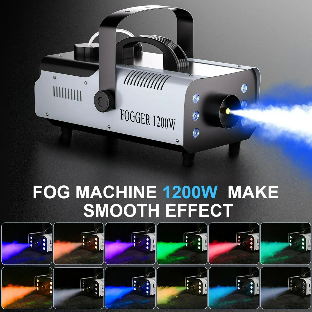 1200W Smoke Machine RGB 6LEDs Lighting Fog Machine Remote Control Stage Smoke Haze Generator for Disco Party Nightclub Wedding