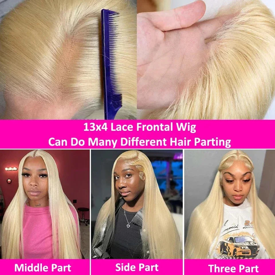 200 Density 613 Blonde Straight Human Hair Wigs Preplucked Prebleached 46 Inch 13x4 13x6 Blonde HD Transparent Lace Frontal Wigs