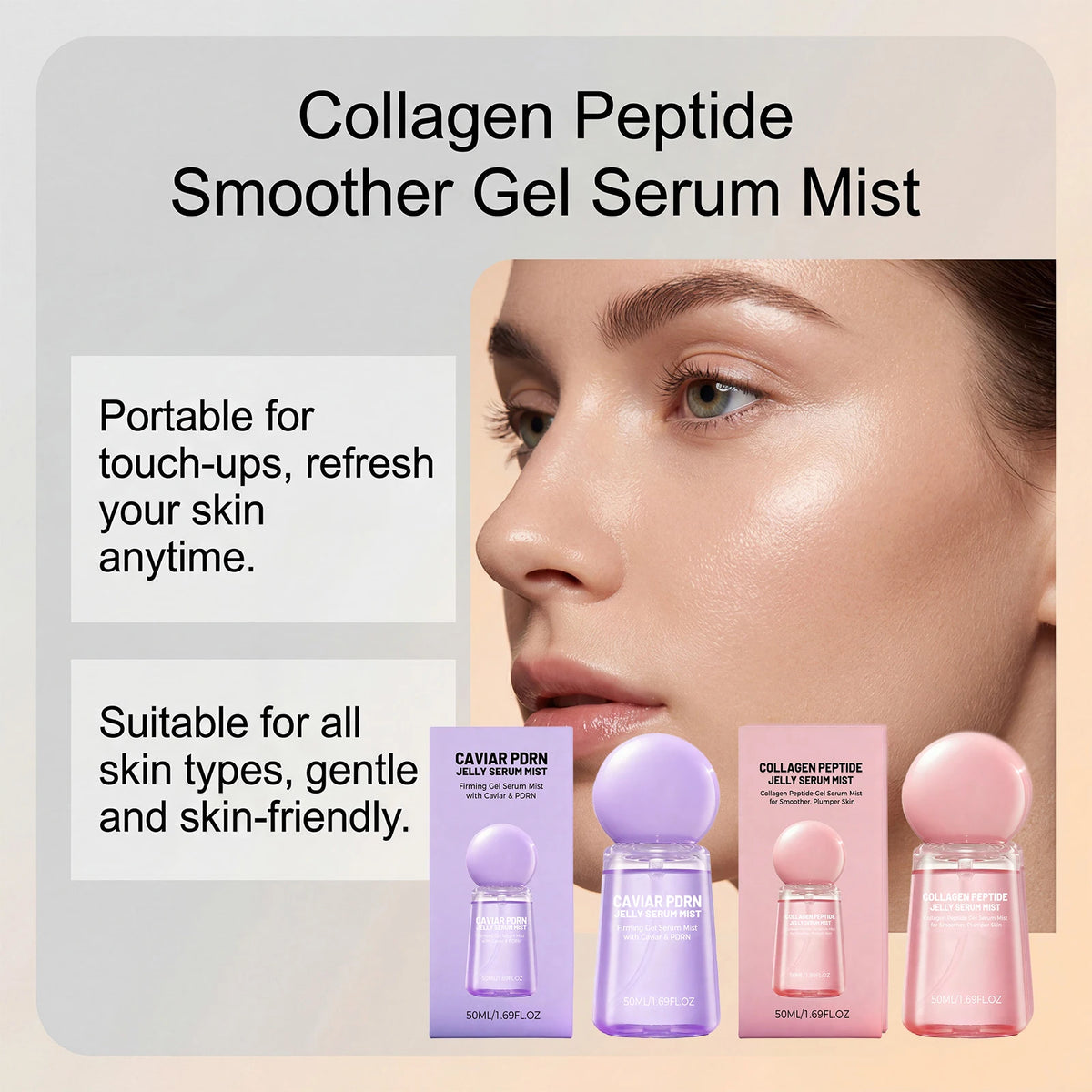 Brightening Collagen Peptide Skin Mist Hydrate Nourish Facial Skin Pre Makeup Primer Refreshing Smooth Soft Skin Beauty Care