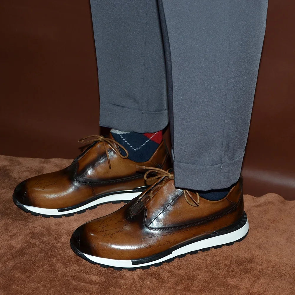Men Shoes British Genuine Leather Shoes Comfortable Autumn 2026 New Lace Up Casual Shoes Crocodile Pattern Outdoor Men Sneakers