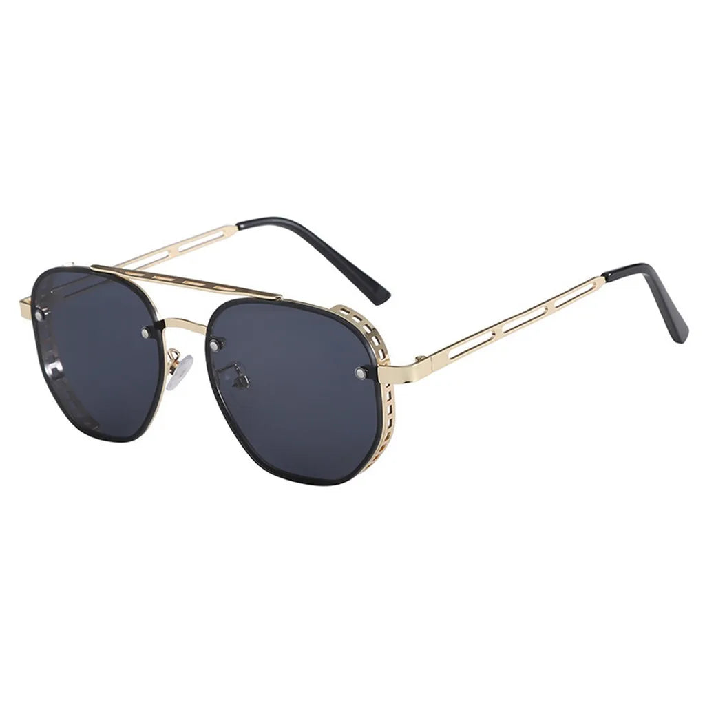 Unisex Stylish Sunglasses Trendy Gold Frame Hd Lens Glasses Oval Metal Frame Eyeglasses European-American Uv400 Shades Eyewear