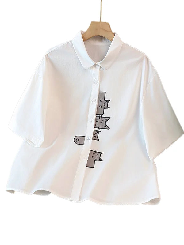 Khaki Short Sleeve Shirt Women's Shoulder Length Cover Belly Summer New Style plus Size Fat MM Age Reduction Top Commute Style