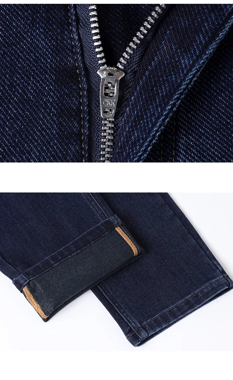 Classic Straight Men's Jeans Spring Slightly Thick Elastic Casual Office Business Trousers Fashion Comfort Washed Denim Pants