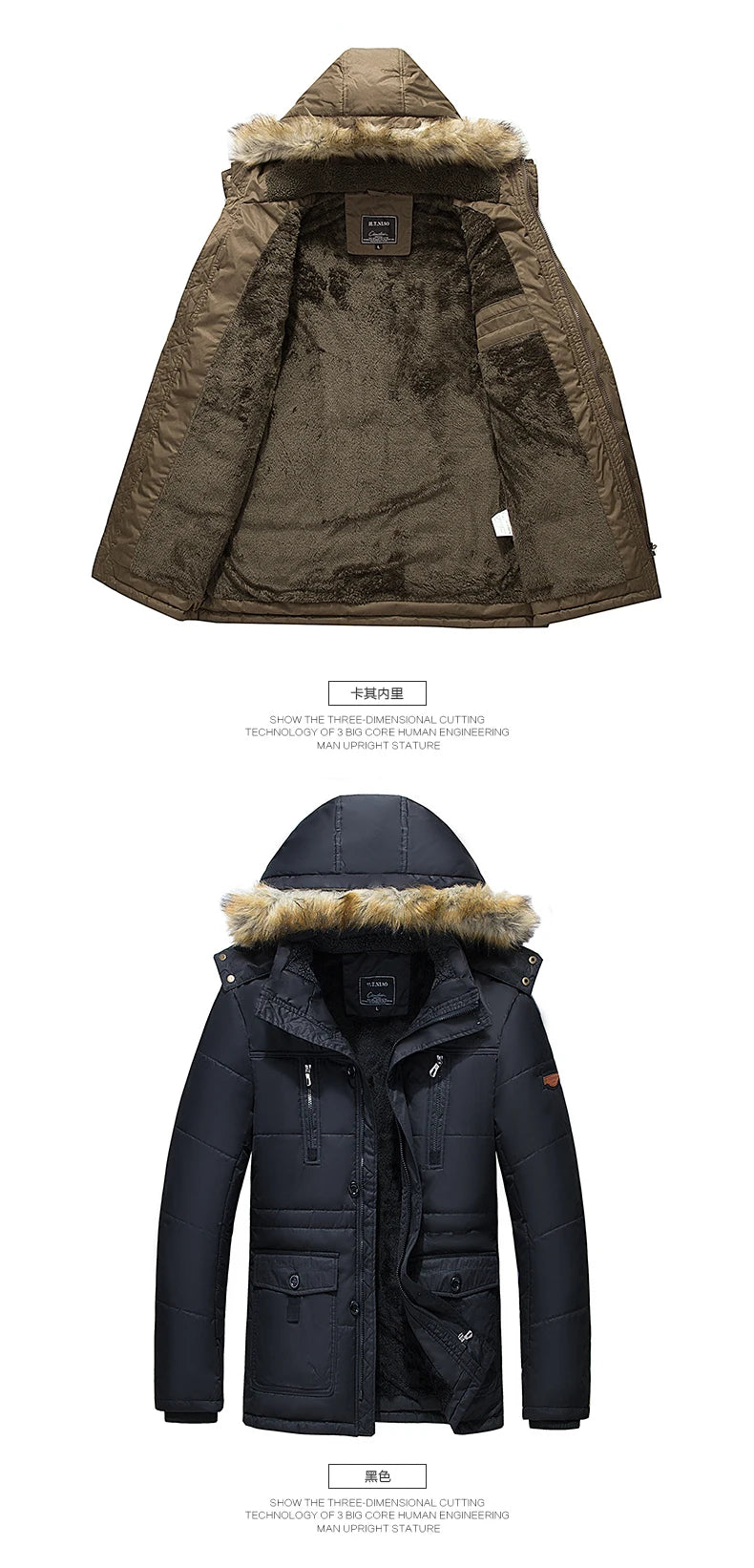 Solid Parkas Male Coat Large Size Clothing Parka Outdoor Men's Winter Jacket Plus Velvet Thick Warm Multi Pocket Jackets