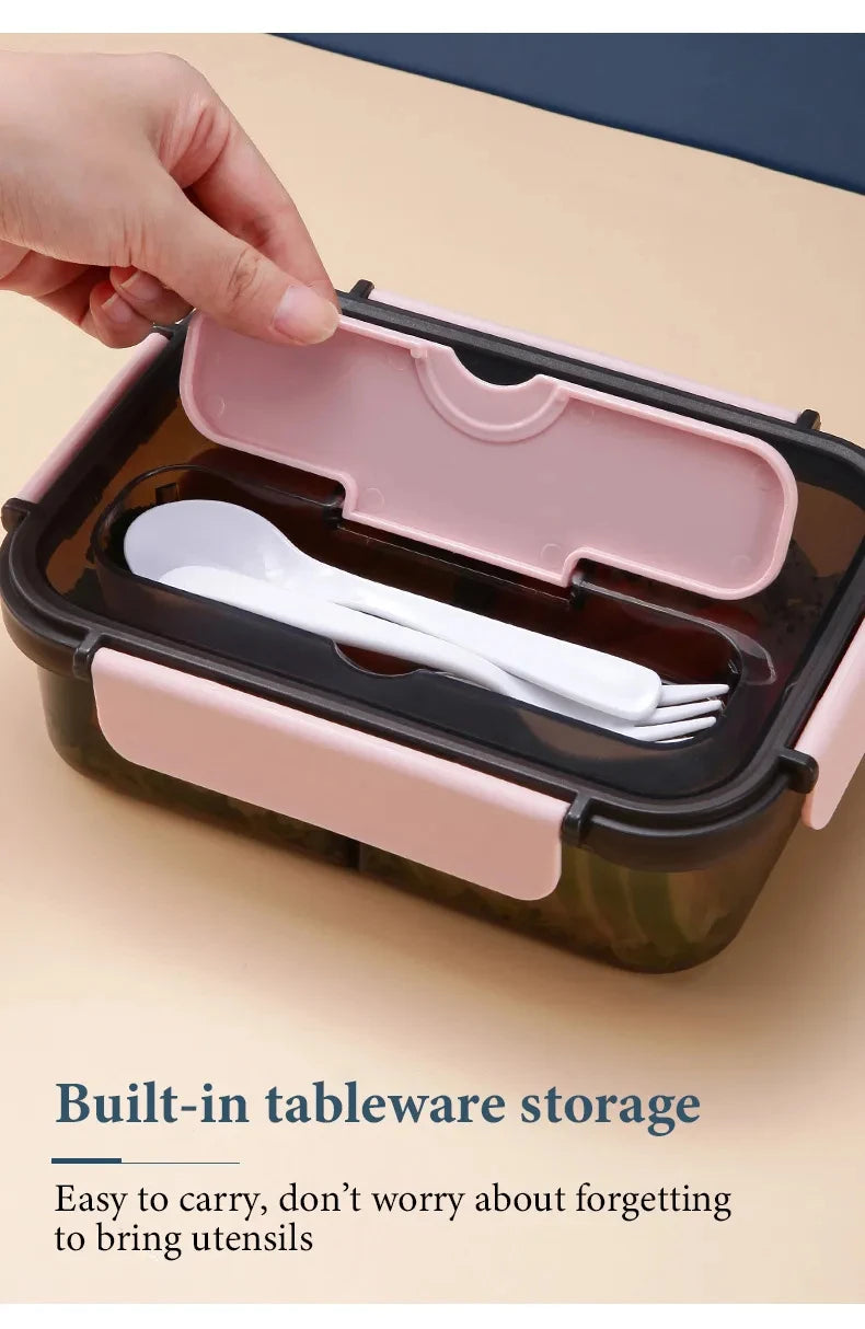 1500ML Lunch Box Food Storage Box 3 Grids Student Office Worker Microwave Bento Box Outdoor Picnic Container With Fork Spoon