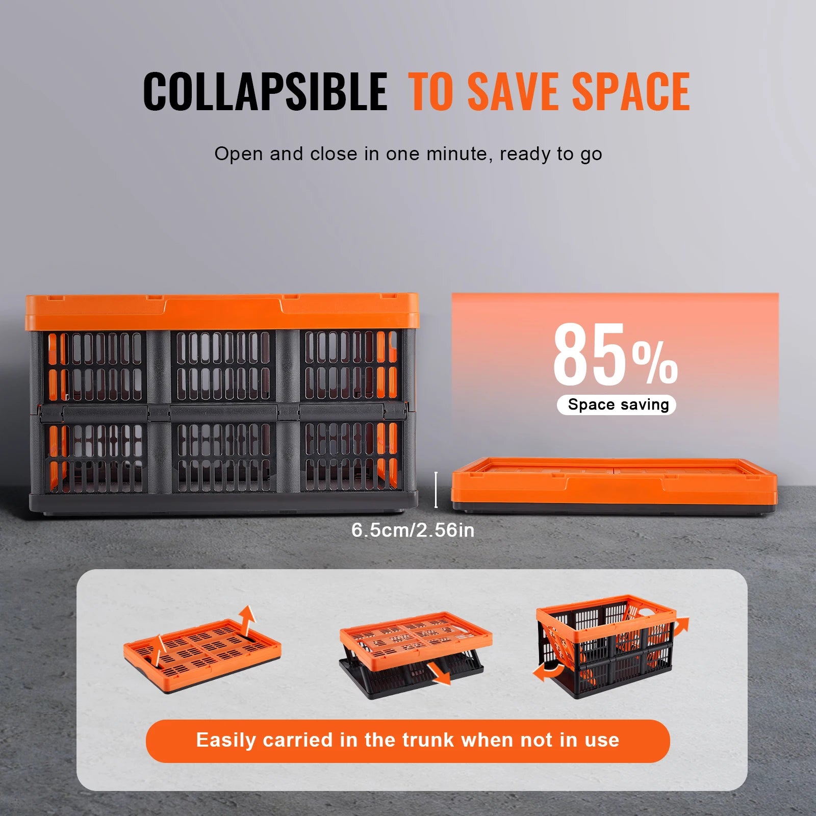 SucceBuy 45L 3/6 Pack Plastic Collapsible Storage Basket Folding Bins with Handles Stackable Containers for Clothes Grocery Toys