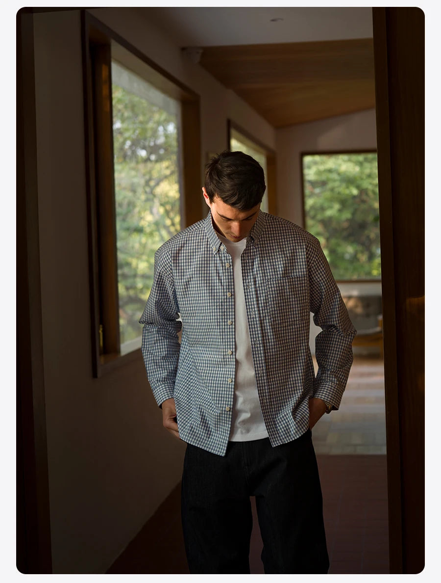 SIMWOOD 2026 Spring New Oversize 170gsm Liquid Ammonia Finish Fabric Shirts Men Checked Plaid Casual Shirts