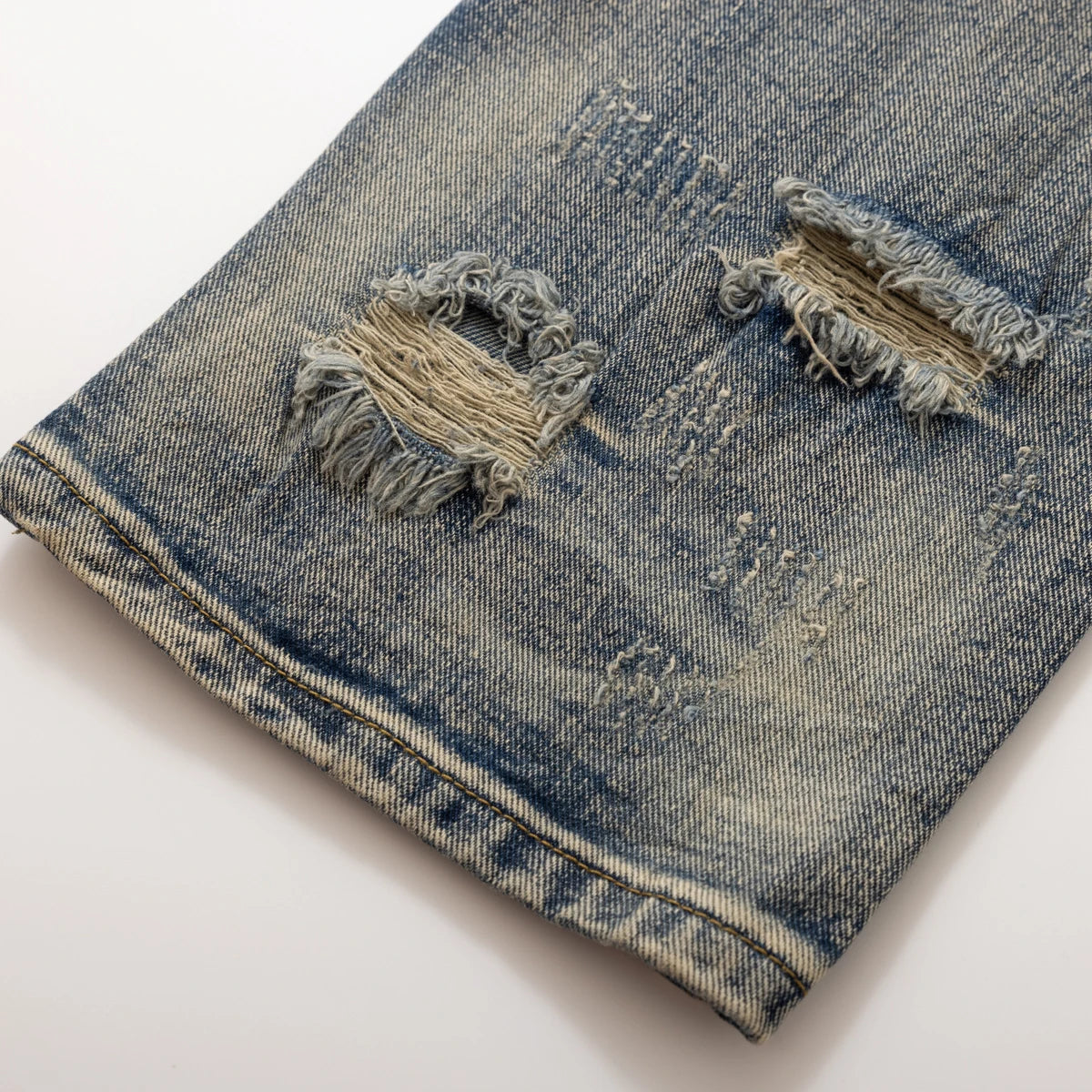 Men's Vintage Washed Distressed Ripped Tapered Jeans Slim Fit Straight Leg Destroyed Denim Pants Streetwear Y2k Jean Trousers