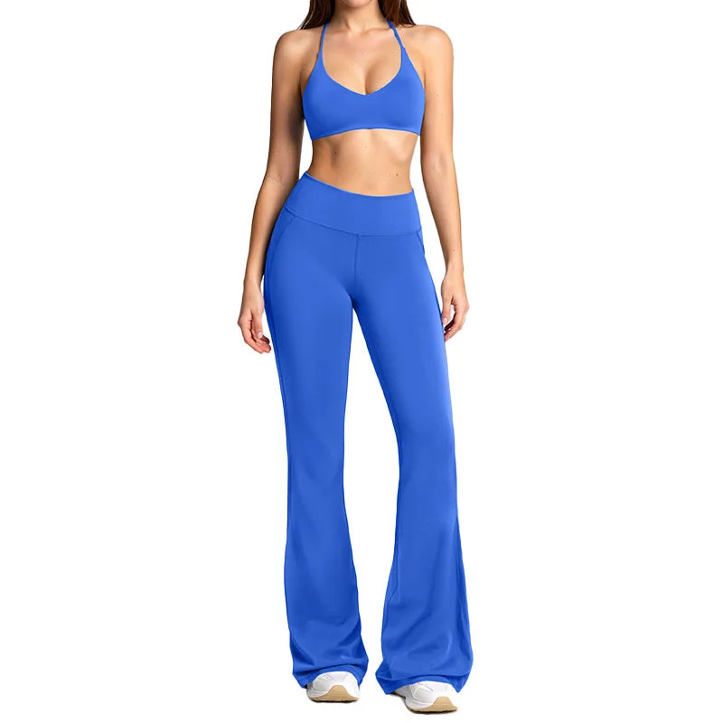 Women's Tracksuits 2PCS Flared Pants Yoga Set Gym Fitness Outfits Female Shockproof Sports Bra Yoga Workout Clothes Sports Sets