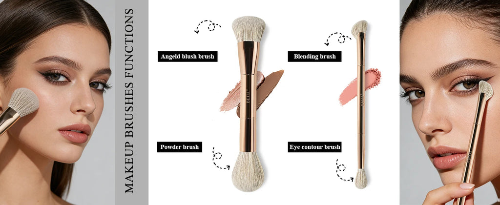 Makeup Brush Set Double-Sided Makeup Brushes for Foundation Contour Blush Blending Eyebrow and Eye Shadow Fiber Bright Cyan