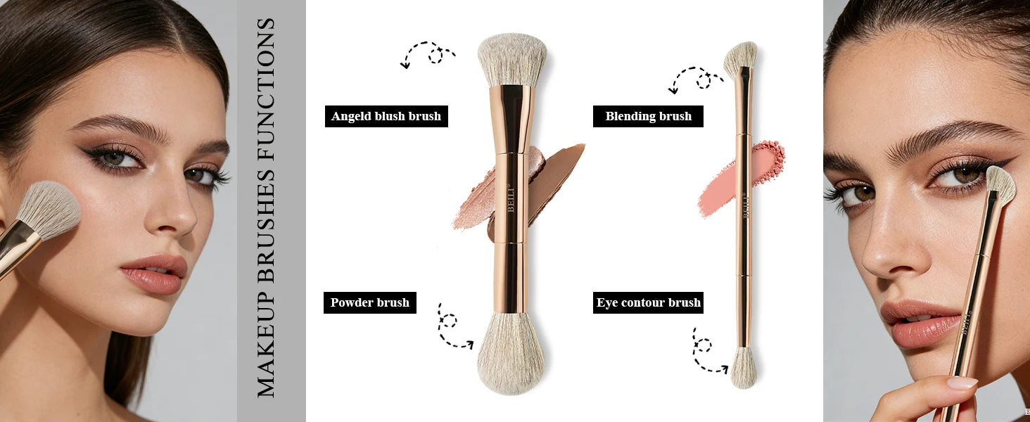 Makeup Brush Set Double-Sided Makeup Brushes for Foundation Contour Blush Blending Eyebrow and Eye Shadow Fiber Bright Cyan
