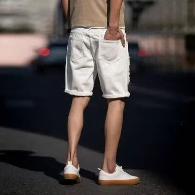 Men's Fashion Denim Shorts Summer Ripped Casual Denim Knee Length Solid Jeans Shorts White Classic Jeans Shorts Y2k Streetwear