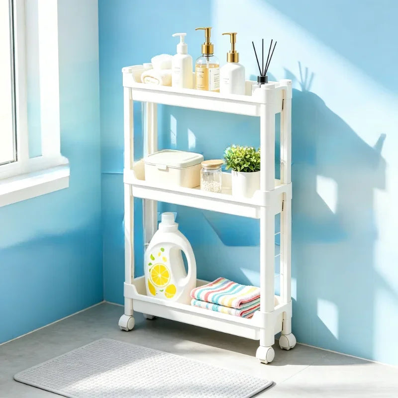 9.5cm Slim 3-Tier Door Gap Storage Cabinet, Narrow Side Shelf, Perfect Organizer for Bathroom & Kitchen Sundries Storage