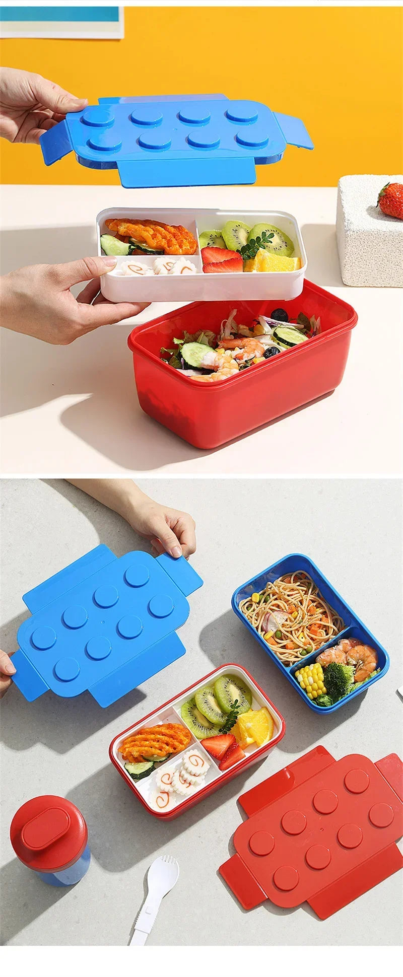 Lunch Box DIY Building Block Portable Modular for Children Student Outdoor Picnic Bento Food Storage Container Fruit Salad Box