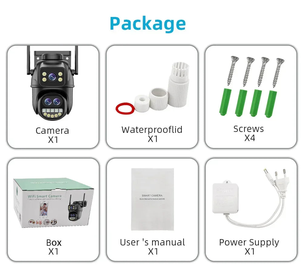 6K 12MP ICSEE Wifi Security Camera 3 Lens Dual Screen 8X Zoom Outdoor Waterproof Auto Tracking Human Detect Surveillance Camera