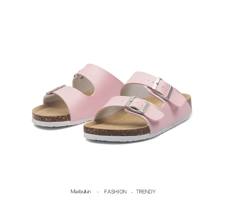 Slippers Women Buckle Flat Bottom Cork Slippers Man Summer Unisex Beach Button Outdoor Casual Sandals Designer Ladies Shoes