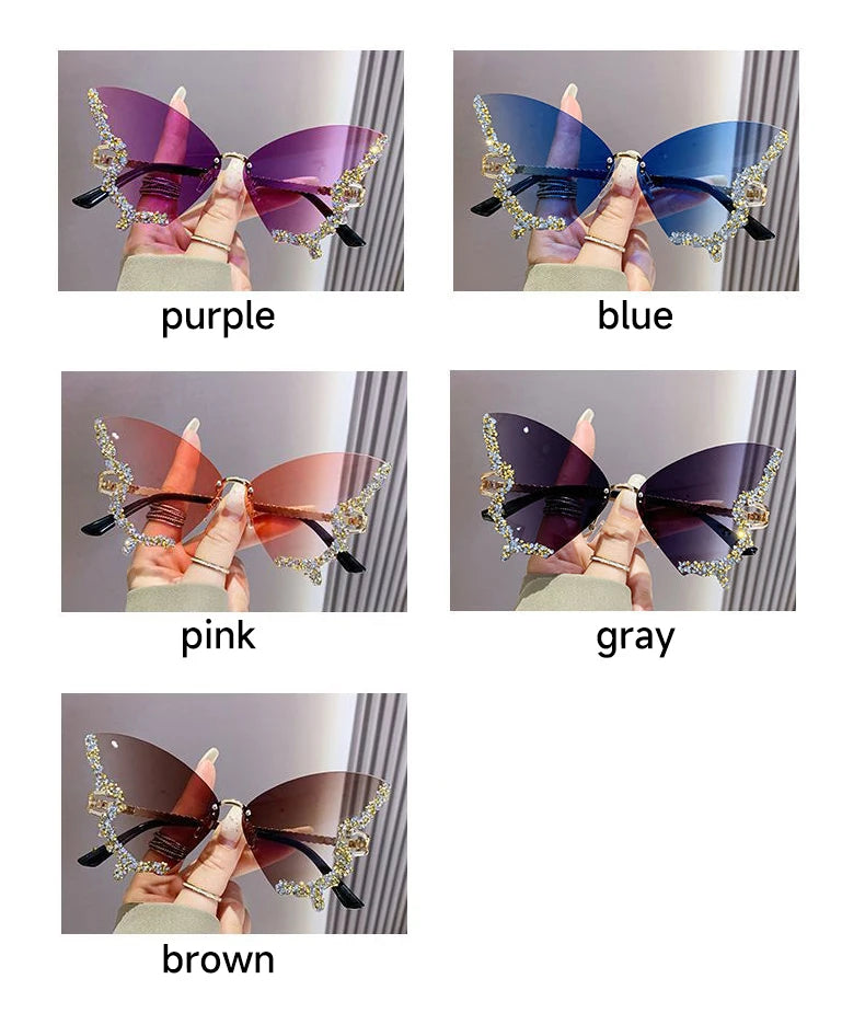 Fashion Butterfly Sunglasses Women UV400 Vintage Diamond Sun Glasses Gradient Lenses Eyewear Ladies Sun Glasses