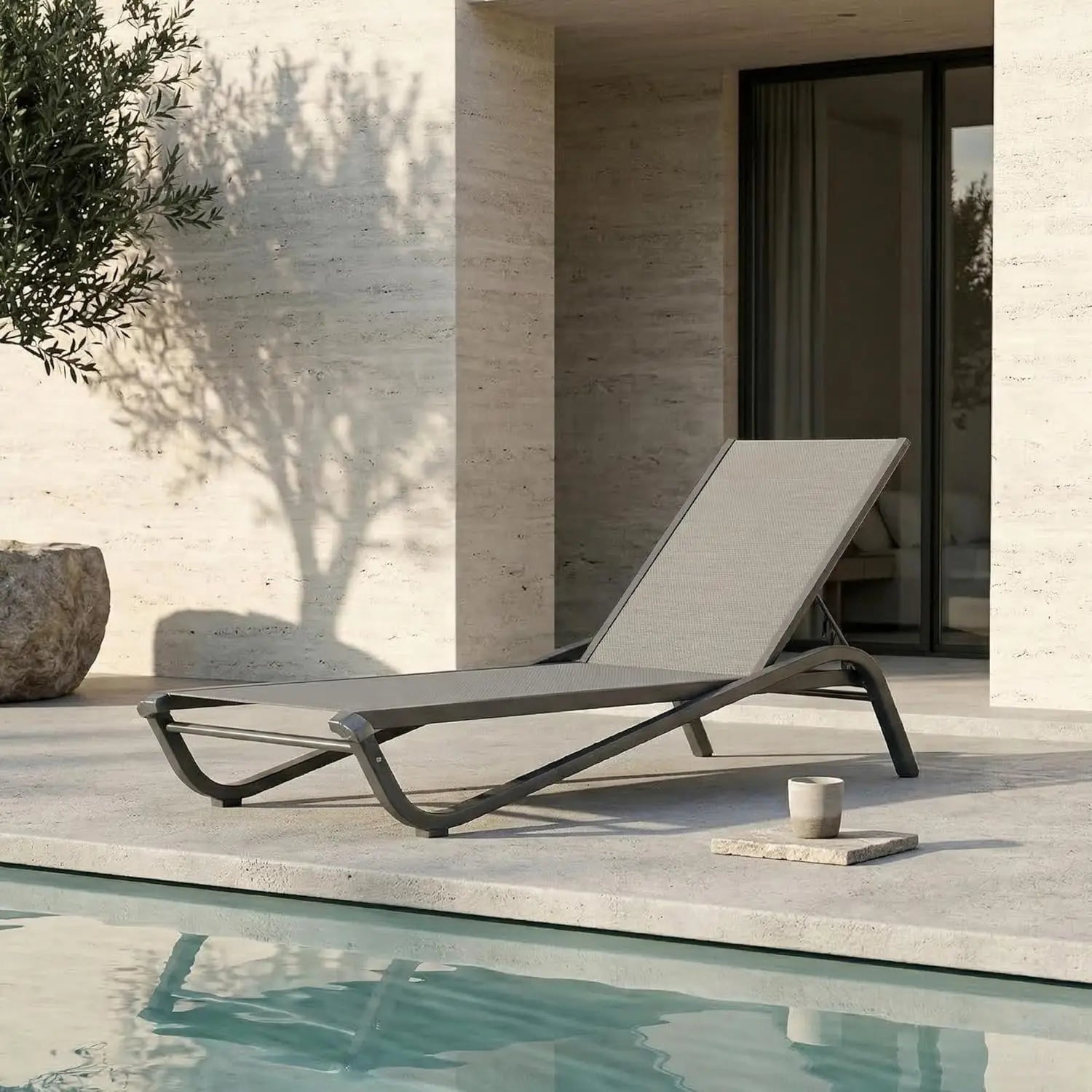 Adjustable Patio Chaise Lounge Outdoor Textilene Sun Bed for Pool Deck Rust-Proof Aluminum Frame, Custom