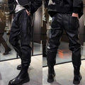 Fashion 2024 Men's Loose Elastic Waist Faux Leather Winter Pants Six Pockets Fleece Thcik Black Pu Punk Design Trousers Male
