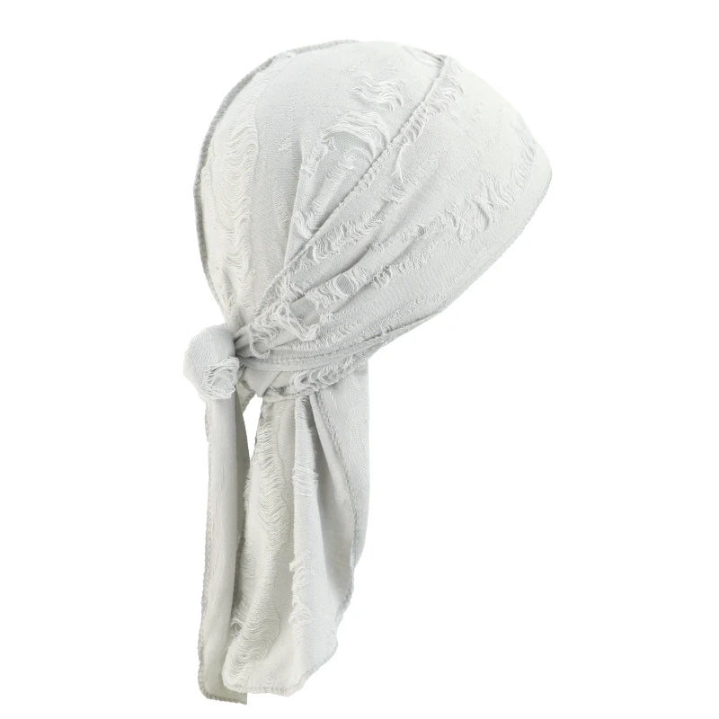 New Punk Style Cotton Durag Headband Elastic Knit Fabric Long Tail Pirate Cap for Men Cycling Head Scarf