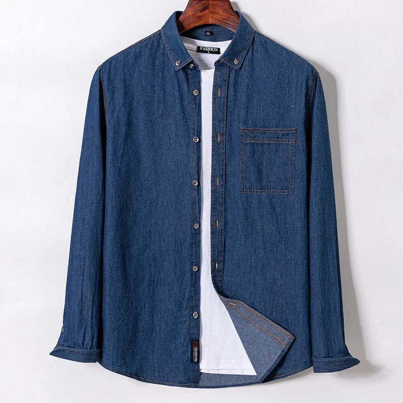 2025 Denim Pure Cotton  Long-Sleeve With Pocket Design Shirt Classic  Fashion Embroider Comfortable Clothes