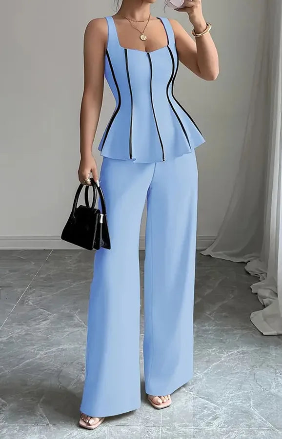 2026 Solid Color Elegant Two-piece Set Sexy Tube Top And Wide-leg Pants Outfit Vestidos Y2k Office Wedding Guest Business Casual