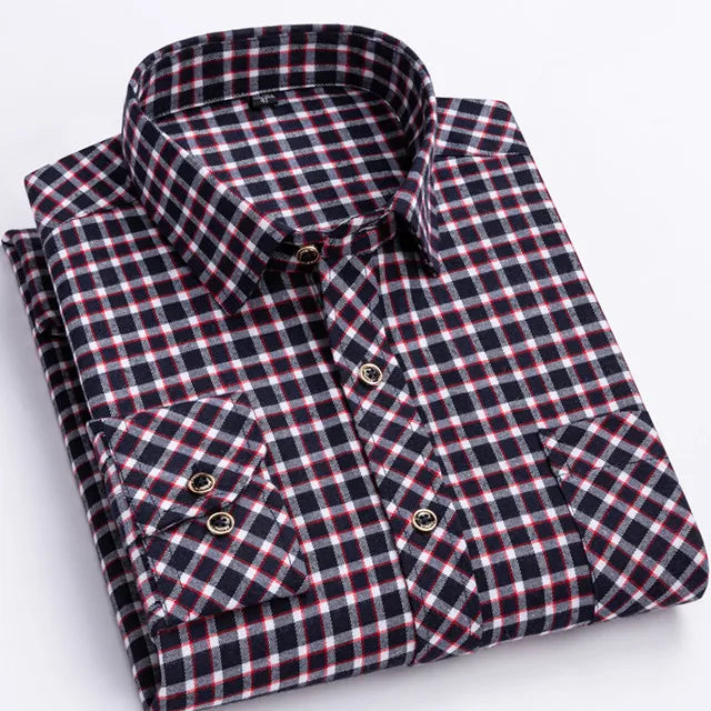 New Fashion Shirts For Men's Long Sleeve Spring Autumn Soft Regular-fit Brushed Single Pocket Checked Comfort Casual Plaid Shirt