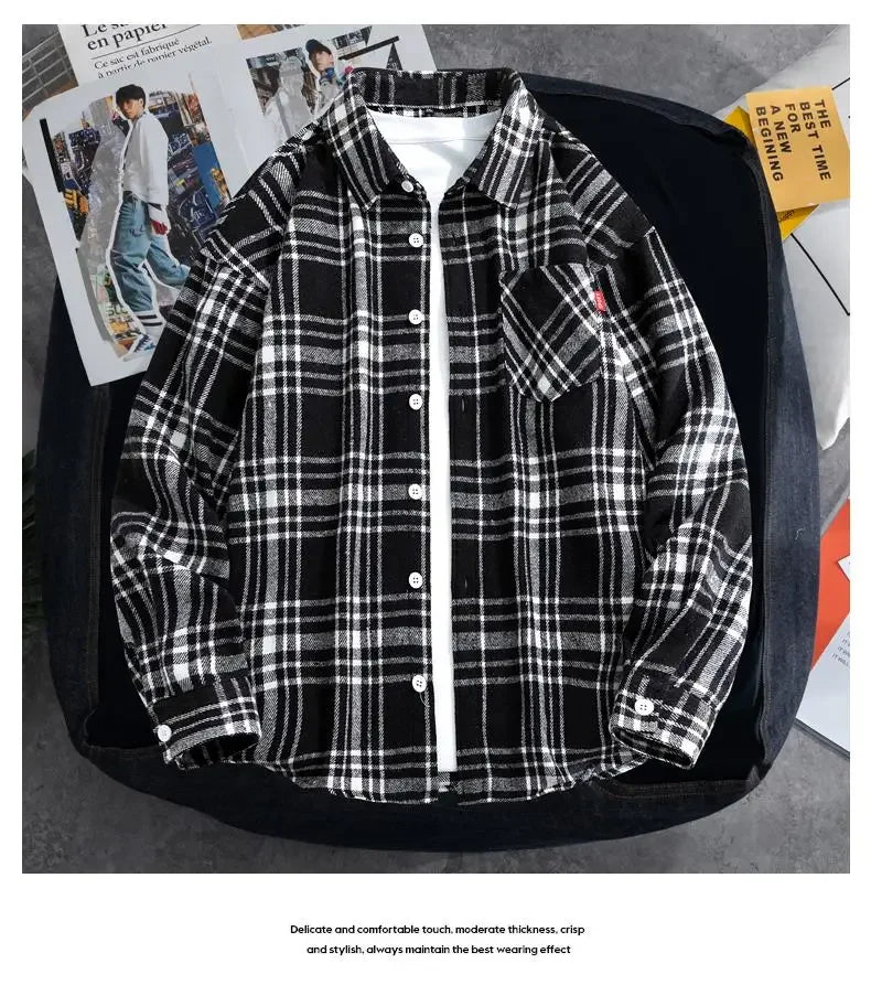 Big Size 9XL Men Flannel Plaid Shirts Long Sleeve Oversize Tops Male Loose Autumn Winter 69% Cotton Streetwear Plus Large Casual