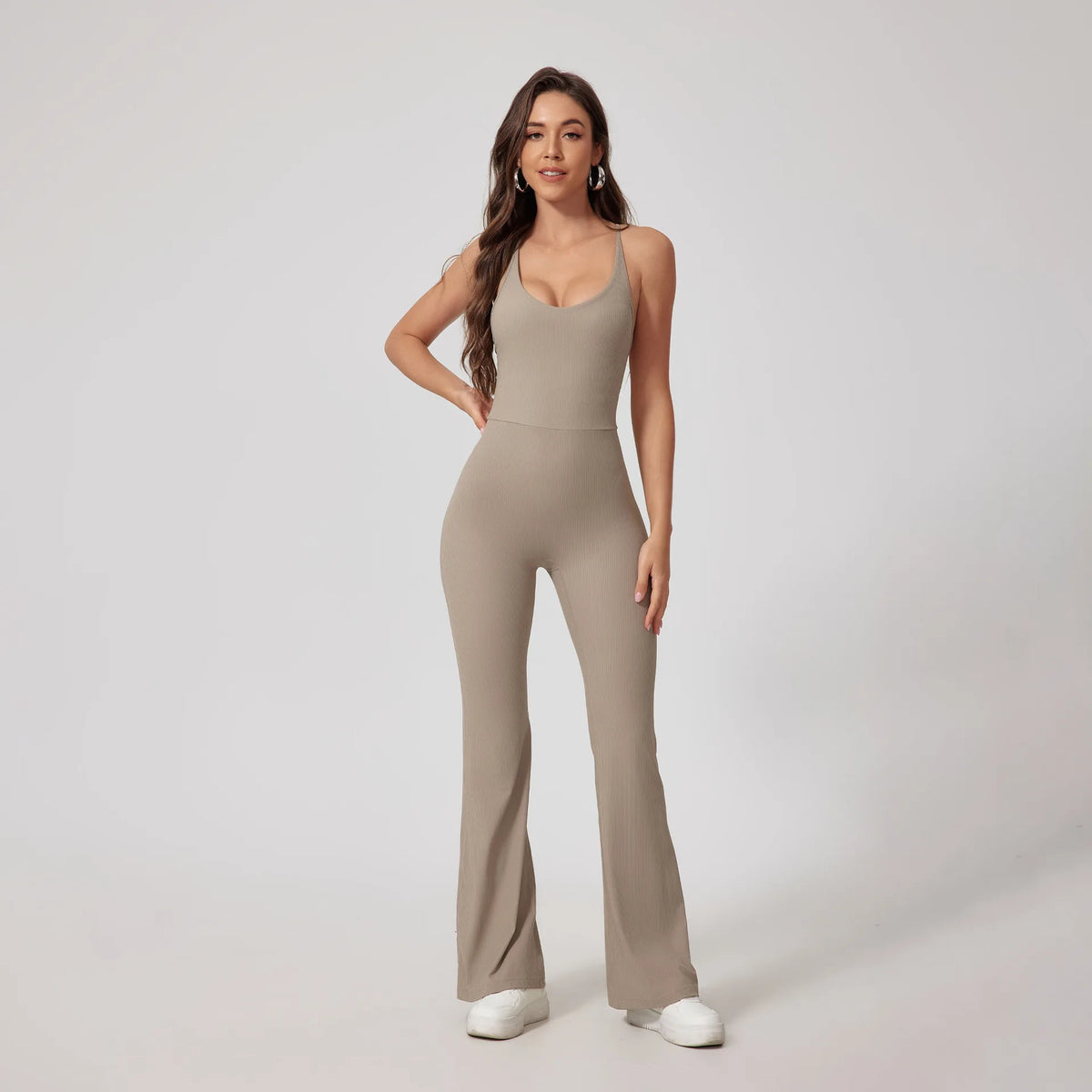 Women Thread Yoga Jumpsuit Sleeveless Gym Tracksuits Flared Overalls Workout Bodysuits Sportswear Female Sports One-Piece Outfit